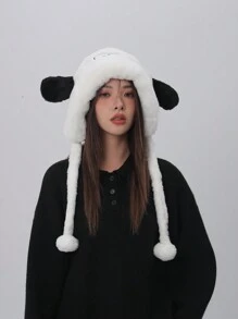 1 Women's Autumn And Winter Warm Hat Khaki Plush Cute Animal Puppy Ears Thunder Hat Fur Ball Ear Protection Hat Suitable For Daily Use - Khaki - View 2