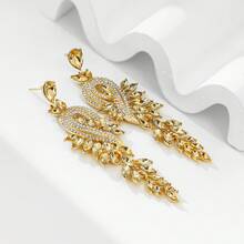 1pair Fashionable Vintage Geometric Long Bohemian Style Earrings With Glass Diamond Pendant For Women Suitable For Daily Wear, Parties, Dances, Weddings, Etc. - Champagne - View 5