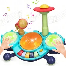 Bateria Musical para Niños, Juguete de tambor musical para bebé, Juguete Electrónico Educativo Para El Aprendizaje Temprano, Juguete de Tambor para niños con micrófono, Adecuado como regalo para niños pequeños, como regalo de cumpleaños o Navidad. - Azul - Ver 1