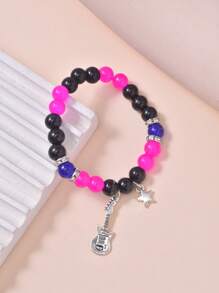 1pc Fashionable Couple Star Shaped Pendant & Beaded Bracelet, Guitar Star Pendant - Hot Pink - View 6