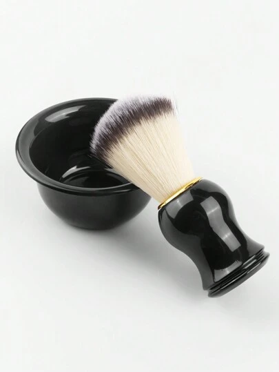 2pcs Black Shaving Lather Bowl Brush Set For Barbershop, Men's Beard Trimming, Shaping, Foam Generating, Facial Hair Removal