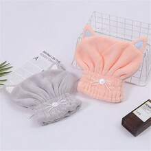 1 件可愛貓咪卡通超細纖維幹髮毛巾帽,強吸水性,長,柔軟,專門設計的珊瑚絨吹風機帽