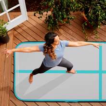 Tapis de gymnastique gonflable 3 m x 1 m, tapis d'entraînement avec pompe à air, sac de transport pour la maison, l'extérieur, le yoga, l'exercice de gymnastique - Vert - Voir 1