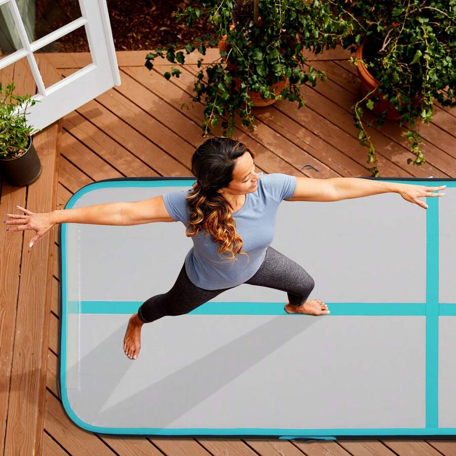 Tapis de gymnastique gonflable 3 m x 1 m, tapis d'entraînement avec pompe à air, sac de transport pour la maison, l'extérieur, le yoga, l'exercice de gymnastique - Vert - Voir 1