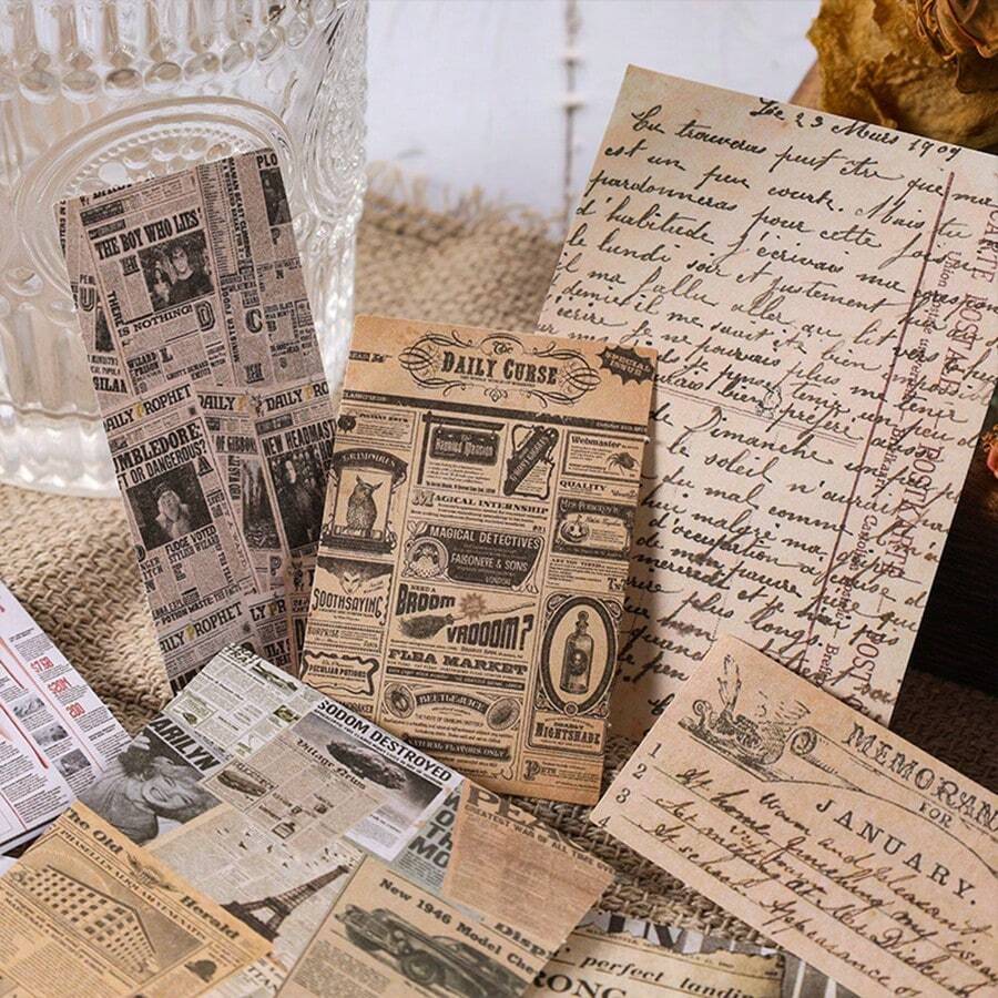 1 Libro/100 Piezas De Papel De Material Decorativo Estilo Vintage Para Decorar Cuadernos, Teléfonos Móviles, Tabletas, Tazas, Sobres Y Tarjetas De Felicitación. Es Un Adhesivo De Material Escribible. - Multicolor - Ver 1