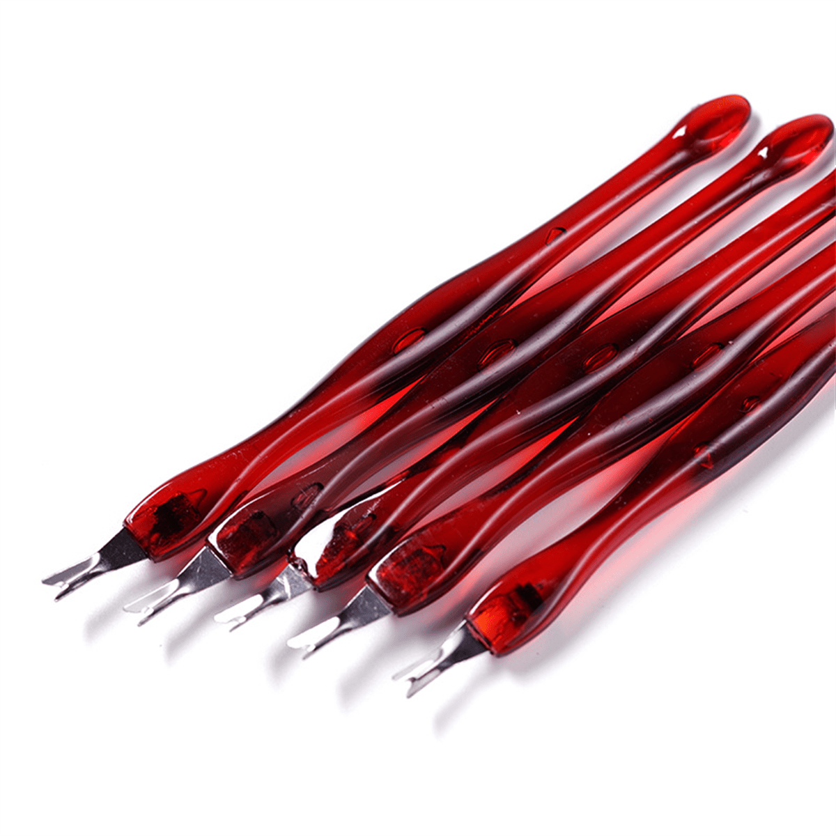 10pcs Red Nail Cuticle Trimmer Remover Plastic Handle Cuticle Pusher