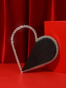 女士时尚心形手包，镶有水钻，适合晚会、舞会、情人节 - 黑色 - 查看 6