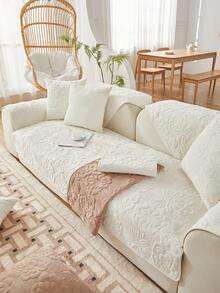 1 件毛絨刺繡沙發墊,溫暖沙發套花卉形狀刺繡工作保護沙發,寵物友好 - 白色 - 查看 4