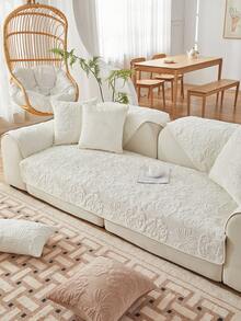 1 件毛絨刺繡沙發墊,溫暖沙發套花卉形狀刺繡工作保護沙發,寵物友好 - 白色 - 查看 5