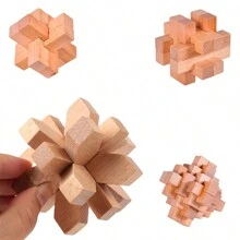 4 件/套 3d 木製拼圖 Iq 腦筋急轉彎木製連鎖遊戲玩具拼圖智力學習教育禮品 - 彩色 - 查看 1
