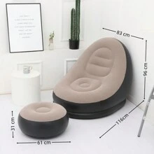 1pc Thickened Inflatable Sofa With Footstool, Comfortable Slouchy Sofa For Outdoor Use - Coffee Brown - View 8