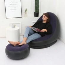 1pc Thickened Inflatable Sofa With Footstool, Comfortable Slouchy Sofa For Outdoor Use - Coffee Brown - View 3