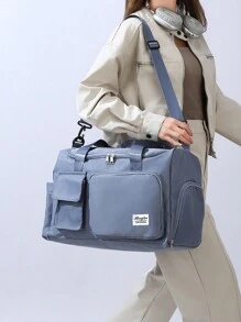 2pcs Weekend Over Night Holiday Luggage Travel Duffel Bag, Large Capacity Gym Yoga Bag, Carry-On Handbag With Dry And Wet Separation, Large Capacity Casual Multifunctional Portable Shoulder Bag With Shoes Compartment For Business, Vacation, Outdoor, Skiing, Exercise Fitting Travel Bag Luggage Bag Overnight Bag Hand Bag Gym Bag For Travel Business Sport Vacation Holiday Outdoor Back To School Big Bag Set Traveling Bag Minimalist - Blue - View 4