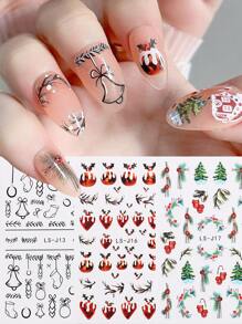 3 件聖誕雪花美甲貼紙貼花自黏指甲用品節日美甲設計裝飾配件 - 彩色 - 查看 1