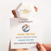 1個時尚的s925純銀雙色太陽和山峰戒指,適合女性日常穿著 - 白色 - 查看 5