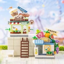咖啡店1套abs城市街景迷你積木,diy寵物店咖啡和水果店教育玩具,生日節日禮物,創意家居裝飾/感恩節/聖誕節禮物 - 彩色 - 查看 3