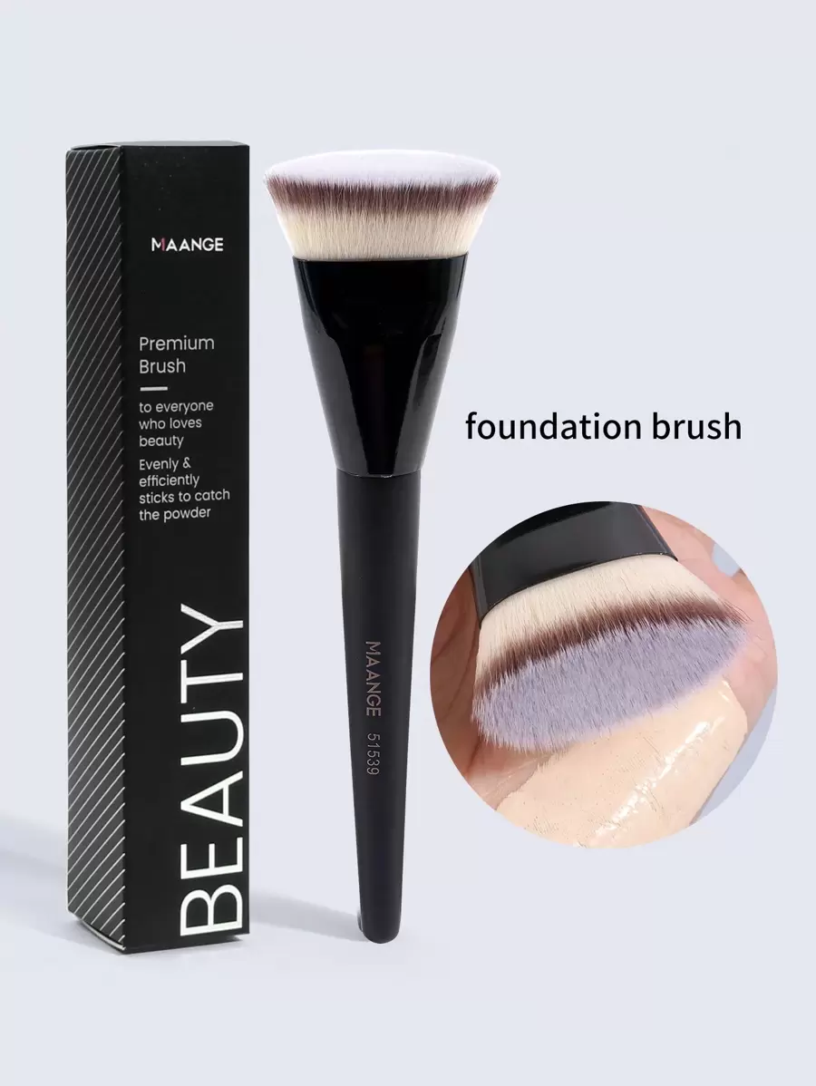 MAANGE 1 pieza Brocha de base de cabeza plana y redonda con tubo plano, en caja, herramienta de maquillaje respetuosa con la piel
