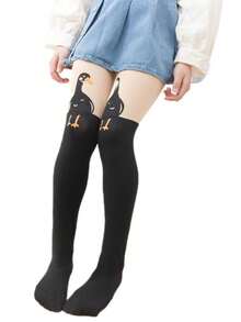 卡通風格女孩學生緊身褲襪 - 黑色 - 查看 1