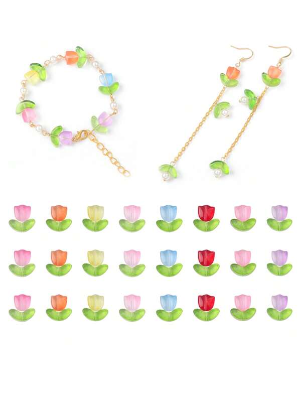 beadia 9 mm 10/20 sets de perles de verre Tulipes multicolores Fleurs de Lampwork perles florales libres multicolores pour la fabrication de bracelets et de bijoux de la Saint-Valentin