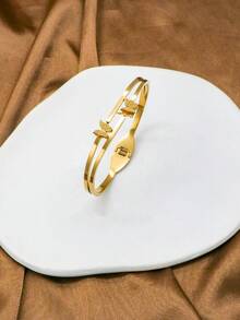 1 Piece Gold  Color Personalized Fashion Butterfly Shaped Stainless Steel Women's Bracelet - Gold - View 4