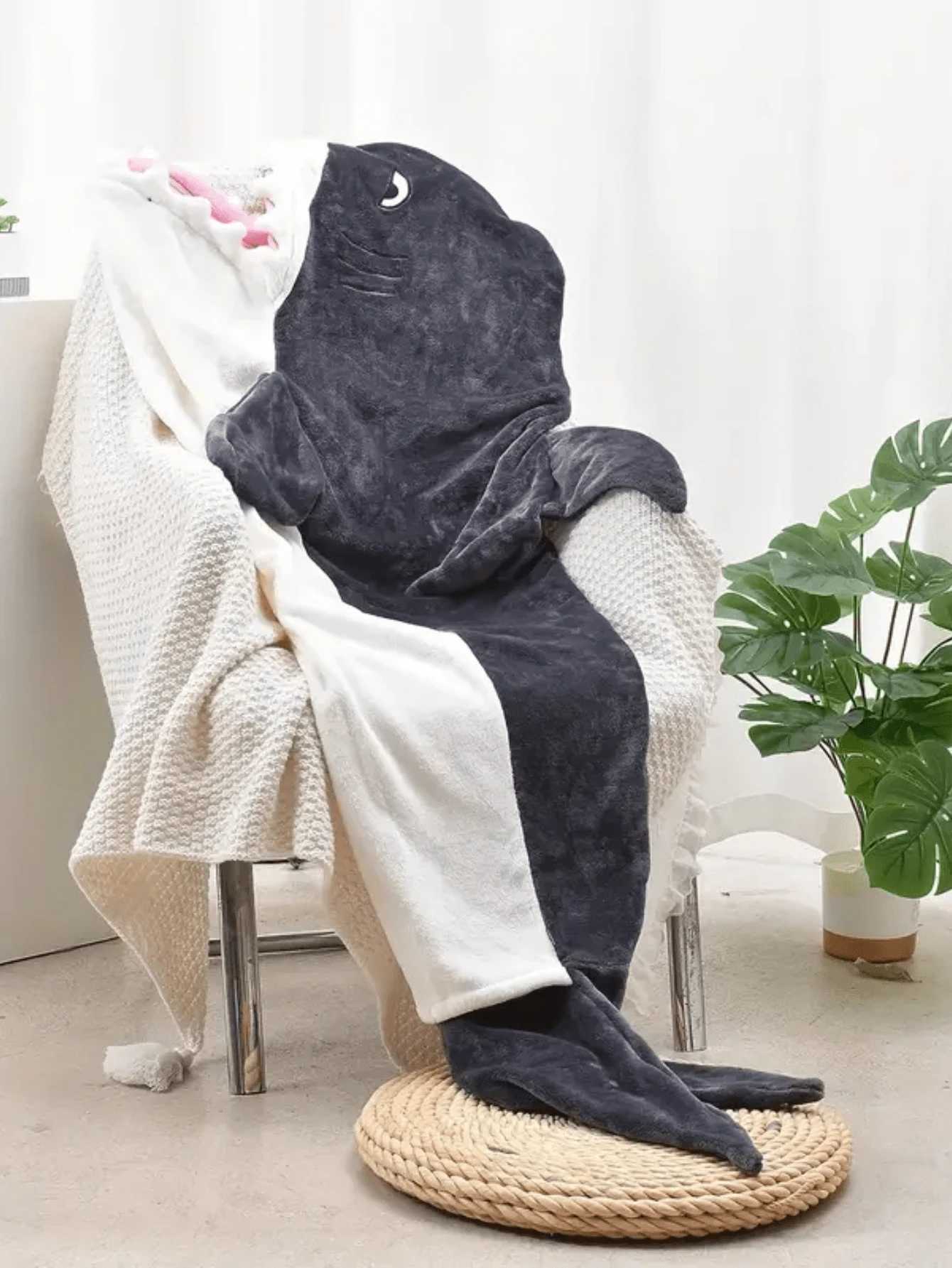 1 Miếng Cá mập Chăn Siêu Mềm Flannel Hoodie Túi ngủ Lỏng lẻo phù hợp một miếng Đối với Người lớn Cắm trại - Màu xám đen - Xem 1