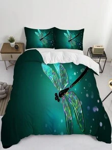 3 Pieces Dragonfly Print Comforter Cover Set (1 Comforter Cover + 2 Pillowcase), Rustic Aesthetics Animal Bedding Set, Bedroom Room Decor, Soft, Comfortable And Breathable - Multicolor - View 3