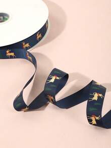 1入組5碼2.5cm寬聖誕鹿和樹紋樣設計白色絲帶,適用於聖誕派對禮物包裝 - 藏蓝色 - 查看 2