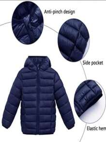 Chaqueta Acolchada Cálida Con Capucha Y Bolsillos Para Hombre Para Otoño Invierno - Negro - Ver 4