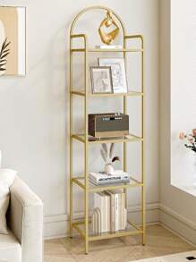 HEXCELEN 5-stufiges Leiterregal, Bücherregal aus gehärtetem Glas, schlankes Regal für Schlafzimmer, Badezimmer, Heimbüro, Stahlrahmen, Gold5-stufiges Leiterregal, Bücherregal aus gehärtetem Glas, schlankes Regal für Schlafzimmer, Badezimmer, Heimbüro, Stahlrahmen - Gold - Übersicht 2
