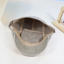 1入男女適用的卡其色復古洗水日式休閒貝雷帽,時尚防風可調節新聞男女設計帽子 - 均碼 - 查看 5