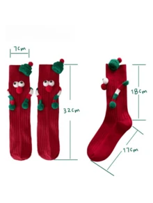 1雙聖誕設計磁鐵襪,創意卡通立體襪子情侶款,中筒襪長 - 綠色 - 查看 4
