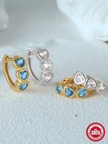 1Pair 925 Sterling Silver Hoop Earrings Heart Cartilage Earrings Cubic Zirconia Cuff Earrings 18k Gold Plated Huggie Hoop Ear Piercing Earrings for Women Daily Wear Christmas Gifts - Gold-white Diamond - View 8