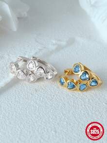 1Pair 925 Sterling Silver Hoop Earrings Heart Cartilage Earrings Cubic Zirconia Cuff Earrings 18k Gold Plated Huggie Hoop Ear Piercing Earrings for Women Daily Wear Christmas Gifts - Gold-white Diamond - View 9