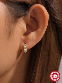 1Pair 925 Sterling Silver Hoop Earrings Heart Cartilage Earrings Cubic Zirconia Cuff Earrings 18k Gold Plated Huggie Hoop Ear Piercing Earrings for Women Daily Wear Christmas Gifts - Gold-white Diamond - View 10