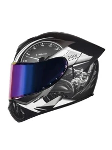 LVCOOL 1頂黑色機車頭盔,原裝透明面罩及附贈炫彩面罩各1,可更換面罩和拆卸清洗襯墊,全季節通用的保護街車摩托車頭盔 - 彩色 - 查看 2