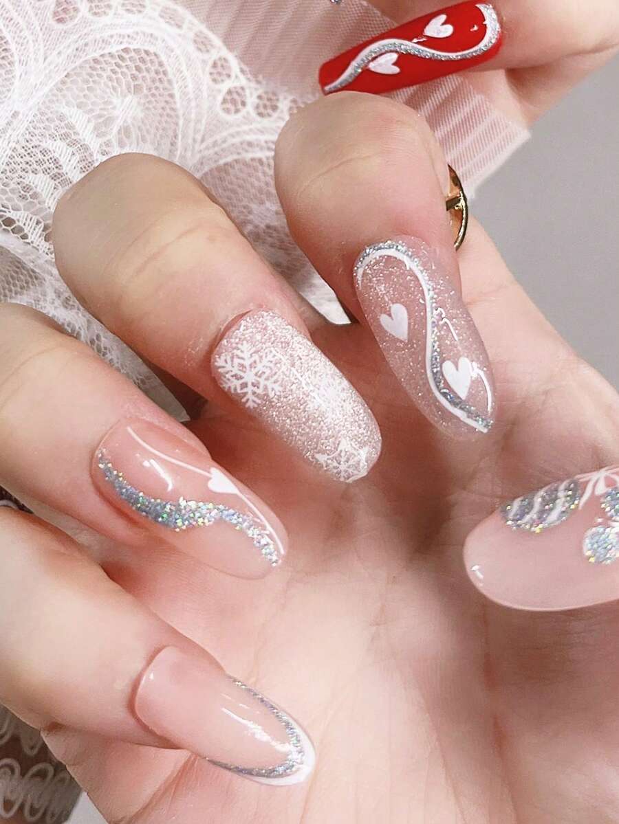 3 件聖誕雪花美甲貼紙貼花自黏指甲用品節日美甲設計裝飾配件