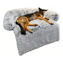 1pc Calming Dog Bed Fluffy Plush Dog Mat, Fluffy Plush Pet Dog Mat Soft , Calming Dog Bed Plush Pet Sofa Couch Cover Furniture Protector Mat for Furniture Protector with Removable Washable Cover for Large Medium Small Dogs and Cats(Light Grey)