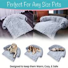 1pc Calming Dog Bed Fluffy Plush Dog Mat, Fluffy Plush Pet Dog Mat Soft , Calming Dog Bed Plush Pet Sofa Couch Cover Furniture Protector Mat for Furniture Protector with Removable Washable Cover for Large Medium Small Dogs and Cats(Light Grey)