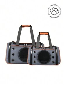 Bolsa transportadora plegable para gatos medianos y pequeños, perros y cachorros. Bolsa portatil transpirable para mascotas, color gris con lineas naranja o verde. - Naranja - Ver 7
