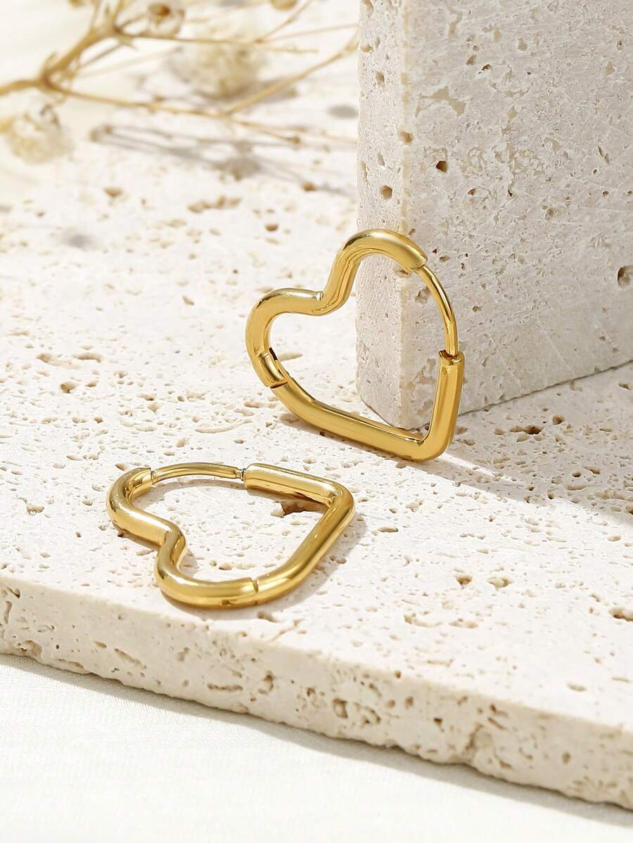 1pair Exquisite & Stylish Stainless Steel Women's Hoop Earrings - Yellow Gold - View 1
