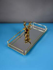 1 件金屬鑲邊玻璃長方形托盤,復古咖啡桌托盤,化妝品,珠寶,零食,下午茶 - 金色 - 查看 5