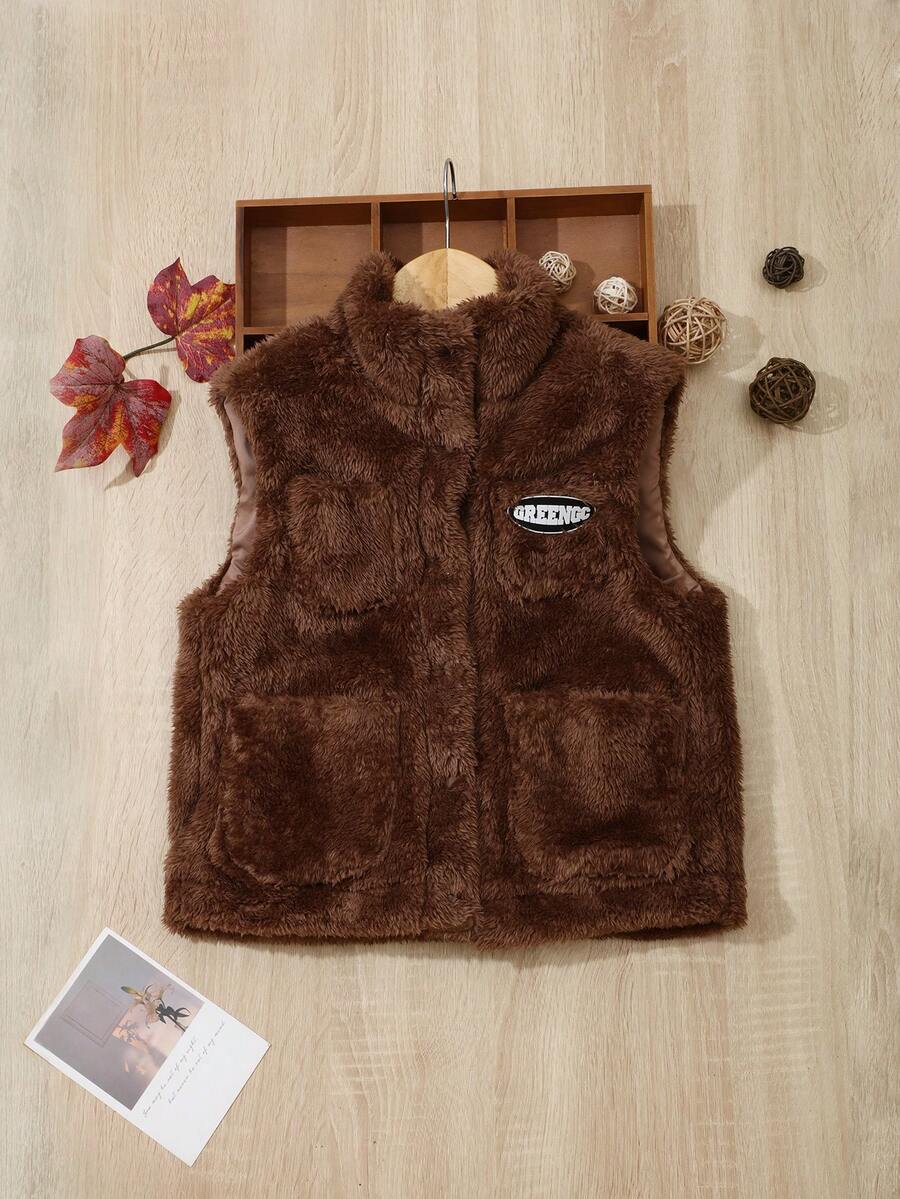 Áo khoác vest nhung cho bé trai, thời trang thu đông - Cà phê nâu - Xem 1