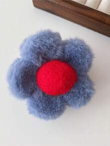 1pc Women's Blue Flower Hair Claw For Daily Use In Autumn And Winter - Blue - View 2