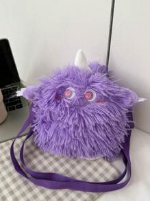 卡通毛绒娃娃可爱女士单肩包，斜挎学生单肩包 - 紫色 - 查看 1