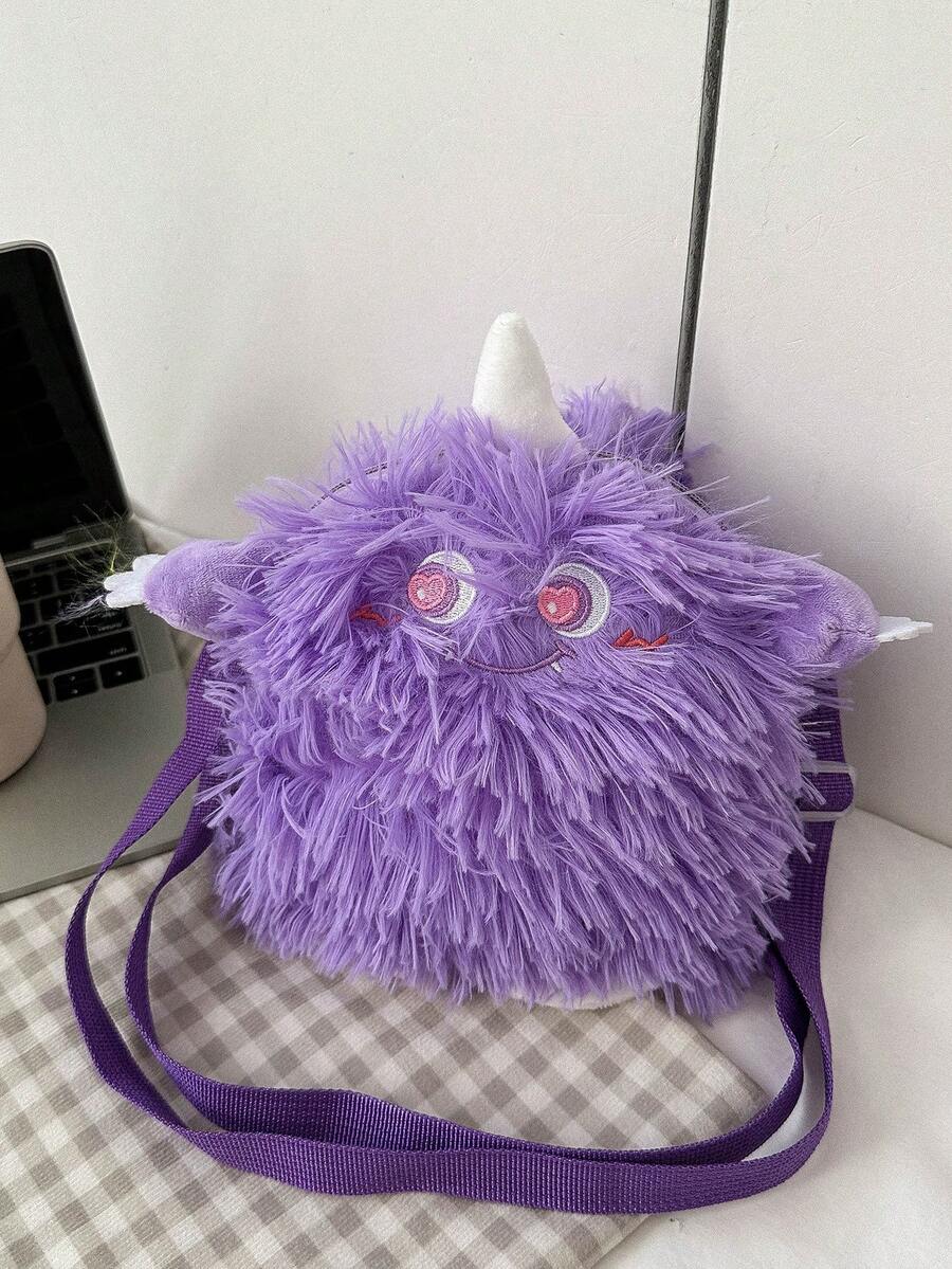 卡通毛绒娃娃可爱女士单肩包，斜挎学生单肩包 - 紫色 - 查看 1