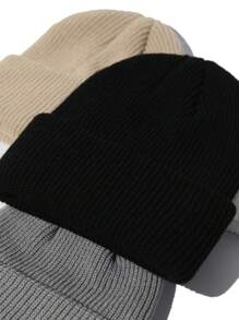 1pc Winter Solid Color Ribbed Knit Hat With Earflaps For Women, Ins Style Warm Beanie - Black - View 4