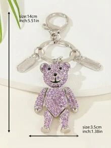 1pc Women'S Lovely Diamond-Studded Bear Shaped Keychain, Charm Gift With Full Diamond Decoration For Car Key, Friend Gift, Anniversary, Valentine'S Day - Purple - View 3