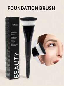 MAANGE 1pc Flat Round Tube Flat Head Foundation Brush With Box, Skin-Friendly Makeup Tool - Black - View 2