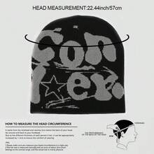 1頂y2k風格哥德字母紋織造針織帽,男女適用,保暖防風,適用於戶外運動、街頭聚會、旅行和其他場合 - 黑與白 - 查看 2
