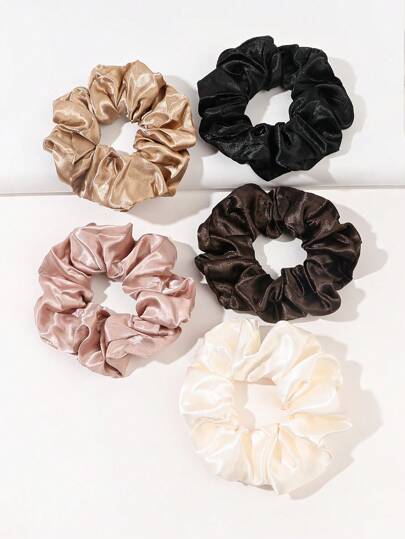 5条/套 秋冬暖色调仿丝发圈 经典卡其色大号发圈 休闲发绳 马尾辫发饰 弹性发带 美妆家居发饰 发圈